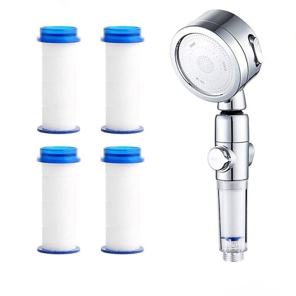 Duschhuvud med 3 lägen justerbart med filter högtrycksvattenbesparande justerbart flöde med ett knapptryck vatten eko regnduschhuvud T and 4 filters