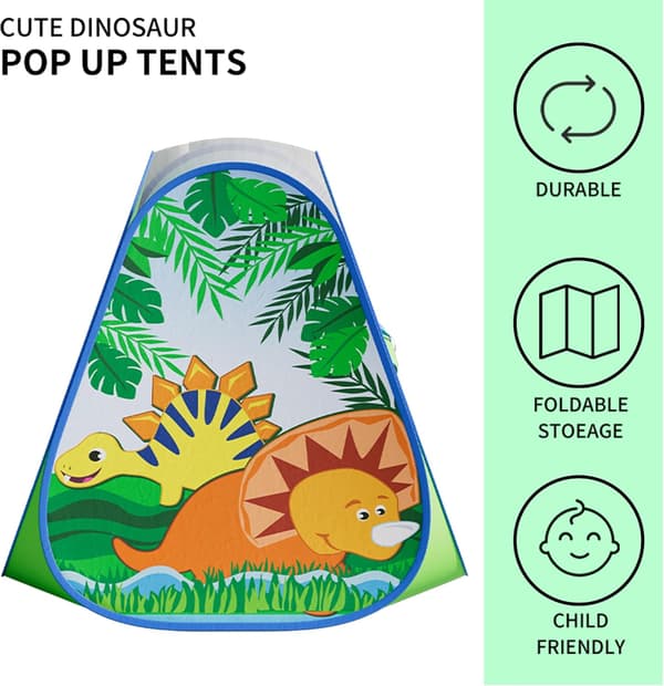Dinosaur Pop-up Leketelt for Barn, Sammenleggbart Lekehus for Barn Innendørs Utendørs