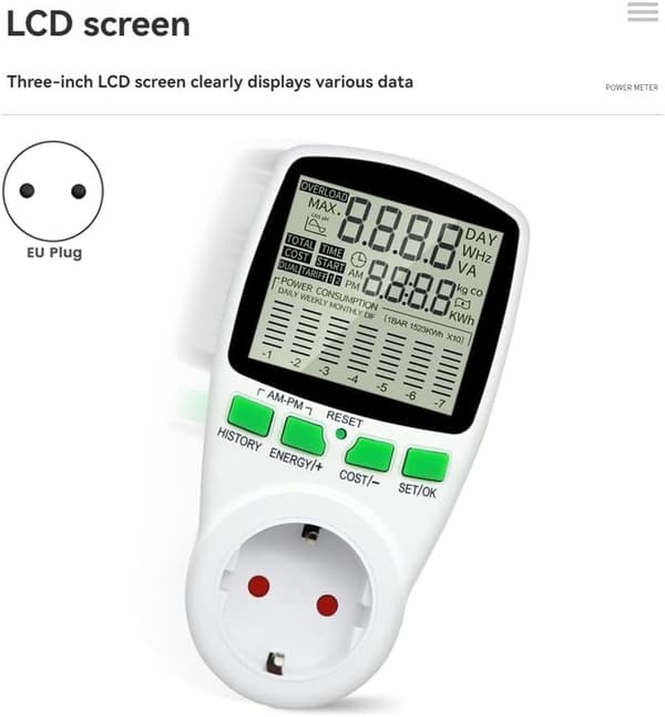 EU Digital LCD Energimåler Wattmeter Wattforbrug El Kwh Strømmonitor (Hvid)