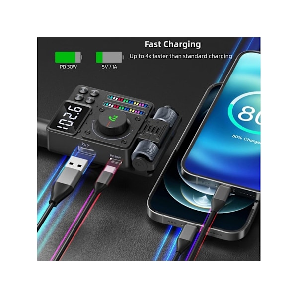 Multifunksjonell Bluetooth FM-sender for bil Bluetooth 5.3, lydjustering, live stemme (svart)