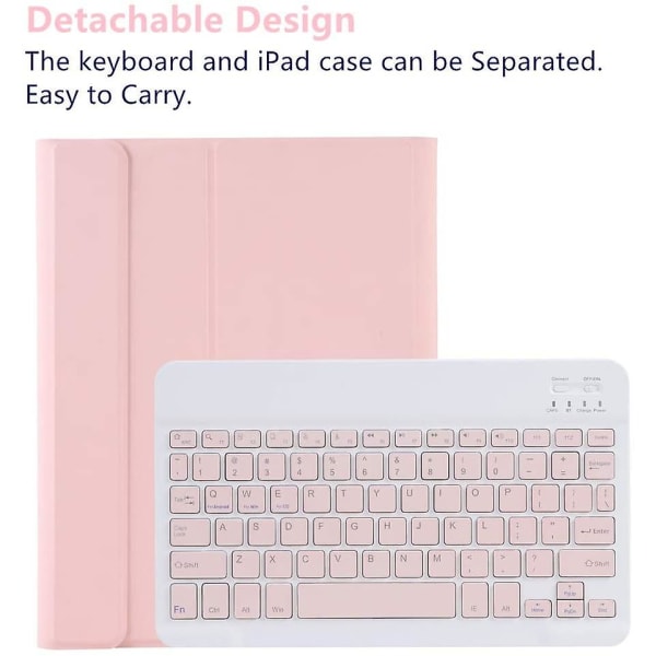 Bluetooth Tastatur Taske Til Ipad Aftageligt Slim Cover Indbygget blyantholder pink 10.5 inch