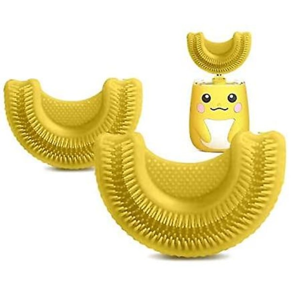 Automaattinen hammasharja U-muotoiset päät, jotka on valmistettu elintarvikelaatuisesta silikonista, sopivat lapsille U-muotoinen hammasharja, vaihtoharjaspää Yellow