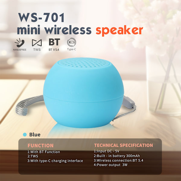 Coluna Bluetooth Ws-701 Tws Bluetooth 5.4 Högtalare (Blå)