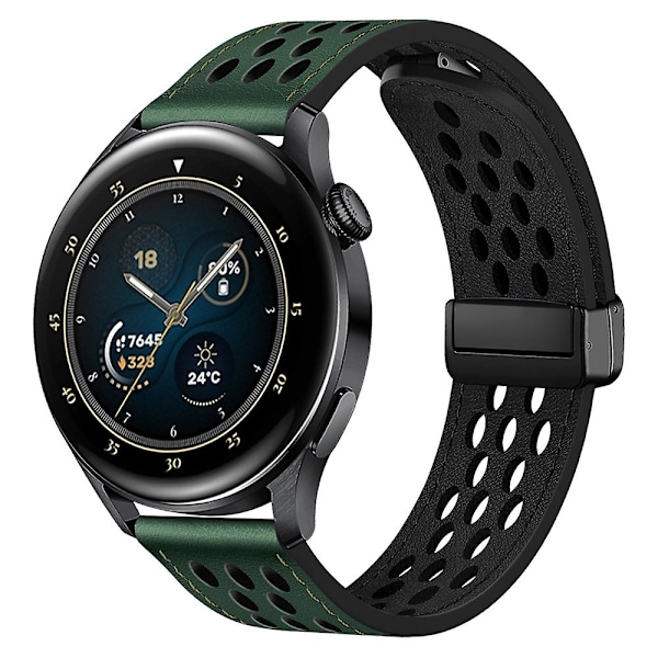 For Huawei Watch GT 3 42mm/ GT 3 Pro 20mm PU Lærrem Stropp Hulldesign Klokkestropp Green