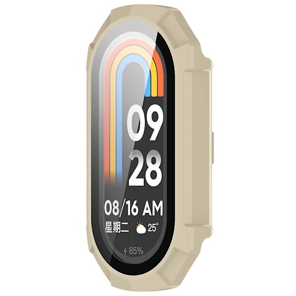 För Mi-Band 8 Full Edge-Screen Protector Case Watch Bumper-Shell Dammtätt cover Ivory white