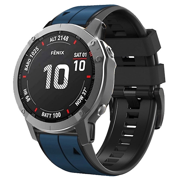 Garmin Tactix 7 Pro/Fenix 7X/Fenix 6X Pro -silikoniranneke, vaihdettava kaksivärinen älykellohihna 26 mm Dark Blue Black