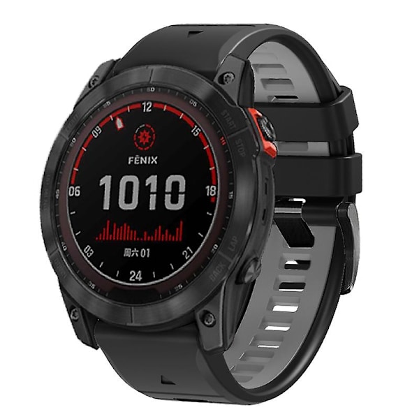 Dual-farvet udskiftningsrem i silikone til Garmin Fenix 7 Pro / Fenix 7 Black Grey