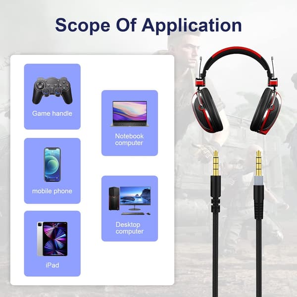 Lydkabelerstatning for Kingston Hyperx Alpha og Mix Gaming Headset, 3,5 mm plugger, 1,5 m