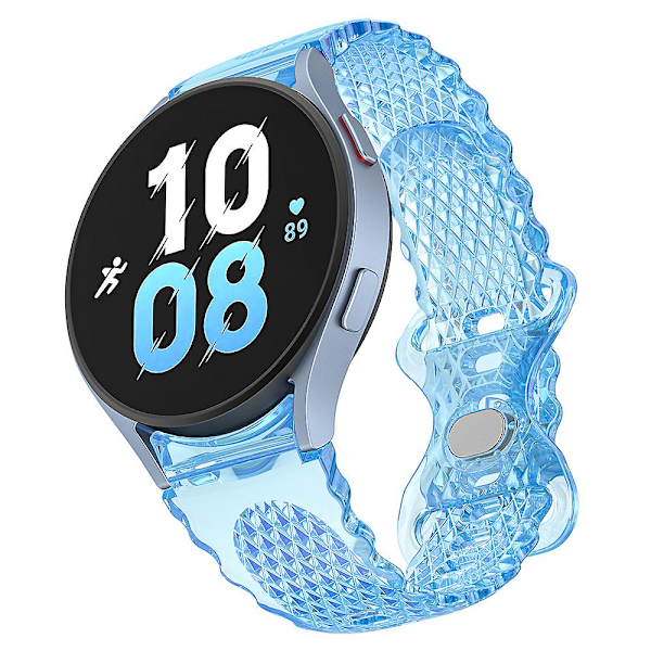 Tpu-klokkearmbånd for Samsung Galaxy Watch4 40mm 44mm / Watch 5 40mm 44mm, gjennomsiktig rem med halvmåne-blomsterkant Transparent Blue