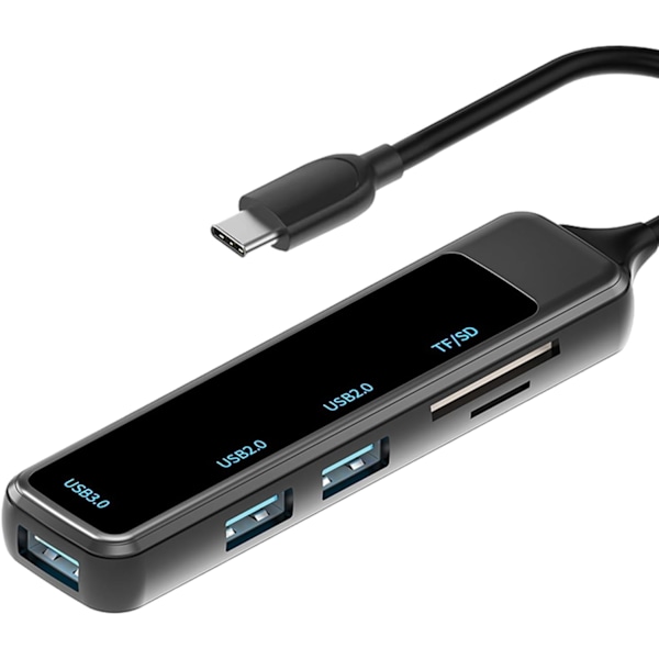 USB C Hub Multiport Adapter, 5 i 1 USB Type-C til USB TF/SD, Sort