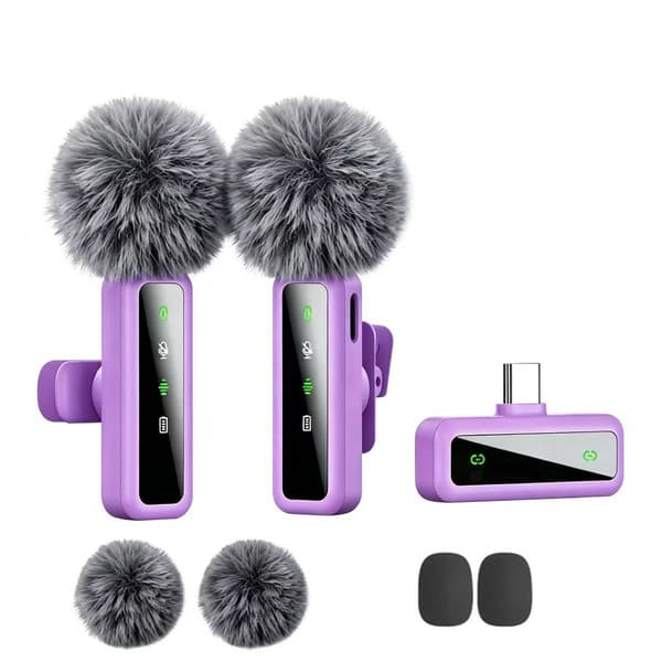 Trådløs reversmikrofon, mini-lavaliermikrofon til vlog-optagelse Purple