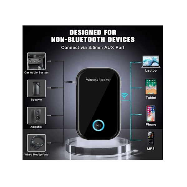 Bluetooth 5.0-modtager, Bluetooth bil-aux-adapter med støjreduktion/håndfri opkald, miniadapter,