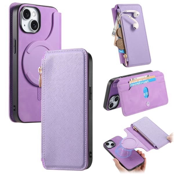 Fodral för iPhone 16 Plus Sugkopp Adsorption Flip Cover Magsafe Skyddsfodral Purple