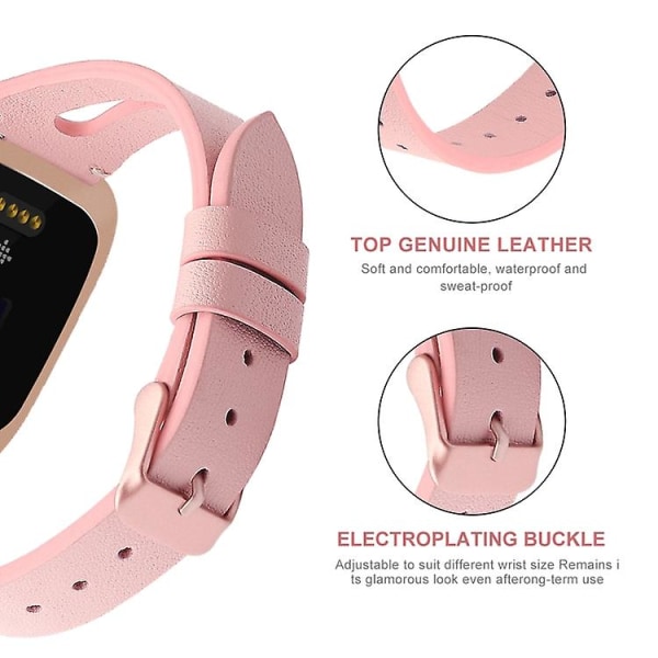 Til Fitbit Versa 2 læder urrem med midteråbning IDZ Pink