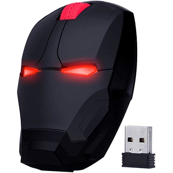 2.4 G Bærbar Støjsvag Cool Iron Man Mus Med Usb-modtager (Sort)