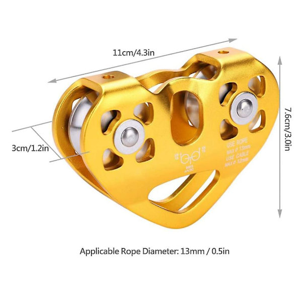 Pulley Tandem Speed ​​Dual Trolley Rescue Klatre Dual Pulley Med Kugle Gold
