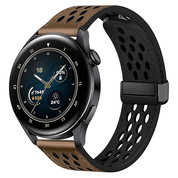 For Huawei Watch GT 4 46mm/ 4 Pro/ Samsung Galaxy Watch3/ Watch 4 Band Hollow-Out 22mm Lær Watch Rem Tan