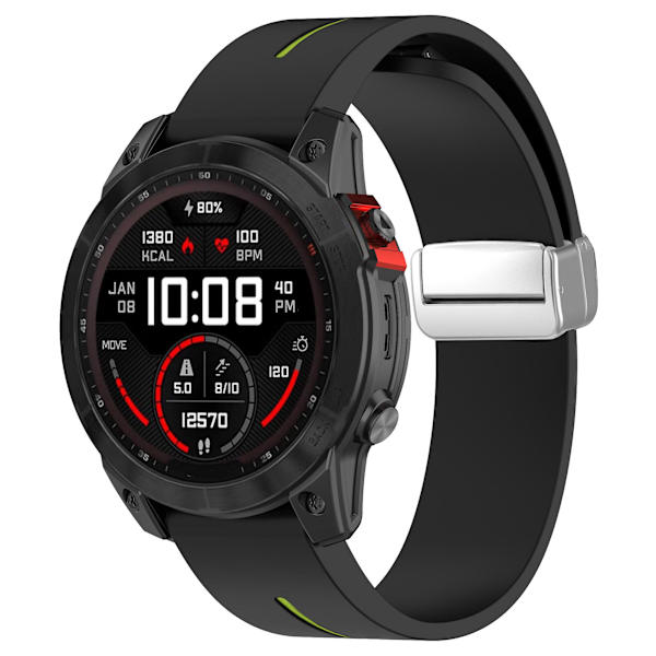 Sølvspenne Silikonbånd 26mm Rem for Garmin Tactix 7 Pro / Fenix 7x/6x/6x Pro/5x Plus Black Lime