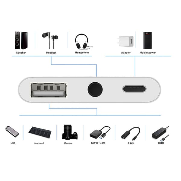 Adaptere 3-i-1 USB C til 3,5 mm lyd OTG-adapter