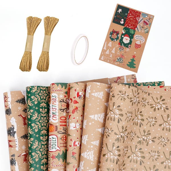 Presentpappersset - 6 ark jul för vinterhelg jul, 70 * 50 cm (08)
