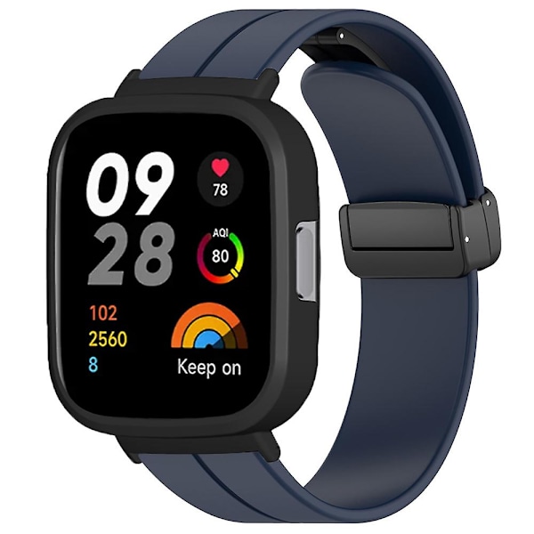 Svart magnetisk spenne silikon armbånd for Xiaomi Redmi Watch 3 klokkebånd med klokkeetui Midnight Blue