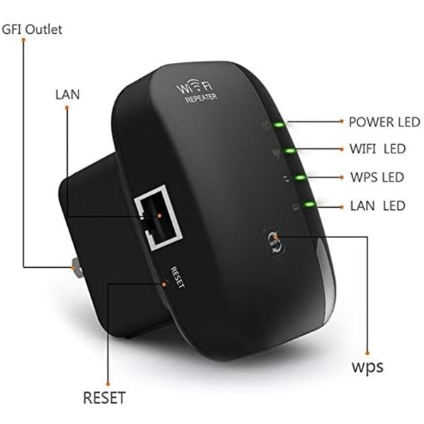 Wi-Fi Forstærker Repeater 300 Mbps (Sort)