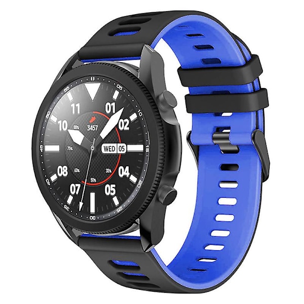 22mm Tvåfärgat Silikon Armbandsrem För Samsung Galaxy Watch3 45mm / Garmin Venu 3 Black Blue