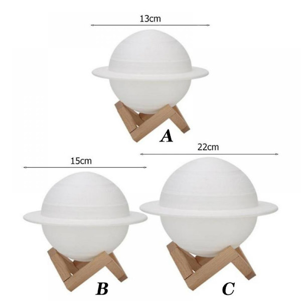 3d Print Dekor Saturn Lampa Med Trä Ställ Hängande Net Nursery Led Nattljus 22cm