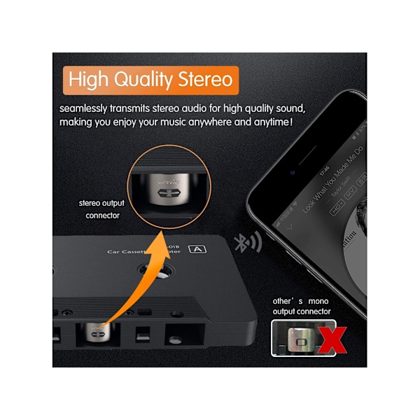 Bil Stereo Bluetooth Kassettmottaker Bluetooth 5.0 Kassett Aux Adapter for Kassettspiller Svart
