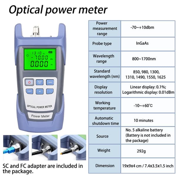 Optisk kabeltester, 50 mW visuel fejlfinding, FTTH optisk effektmåler -70 dBm til +10 dBm