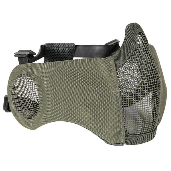 Vikbar taktisk halvmask i mesh med öronskydd (grå)