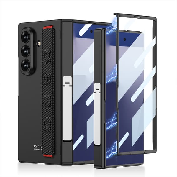 Etui til Samsung Z Fold 7, med støtteben / fingerrem (kulfiber)
