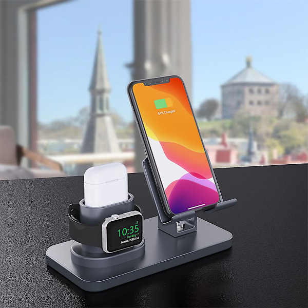 Aluminiumladdningsstationhållare 3-i-1 för telefon Xs Max Xr 8 Plus 7plus Gray