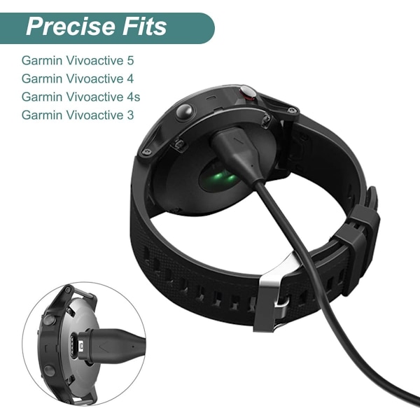 Garmin Vivoactive 5 / Vivoactive 4 / Vivoactive 4S lader, erstatningsladekabel, plus gul silikonstøvpropp