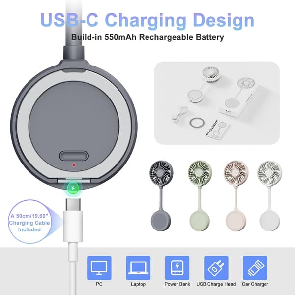 Magnetisk telefonventilator, genopladelig med ringholder USB (grå)