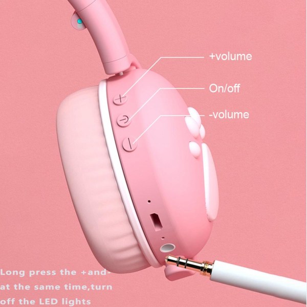 Bluetooth-hodetelefoner for barn Kawaii Cat Ear LED Light Up Trådløst sammenleggbart hodesett med 3,5 mm jack Bluetooth 5.0 for bursdagsgave Purple