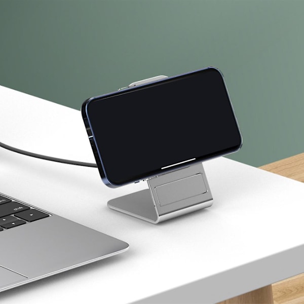 Magnetisk mobiltelefonholder Trådløs oplader Desktop Vertikal Trådløs opladning 15W Hurtig opladning (Sølv)