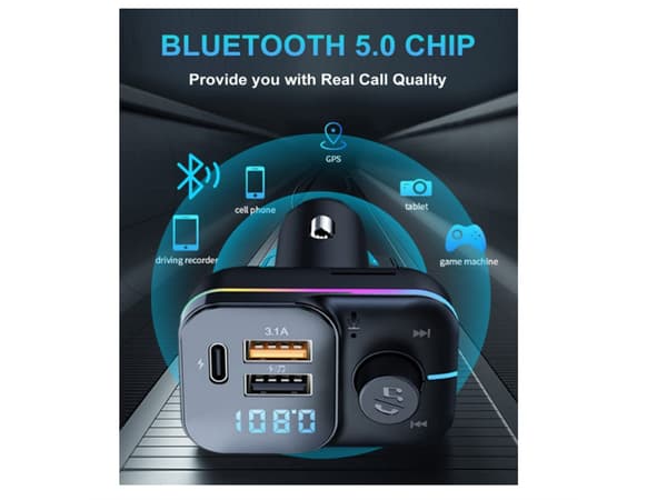 Bluetooth Biladapter, Bilradio Bluetooth FM-sender, Bluetooth Bilsender PD+QC Hurtig Opladning,