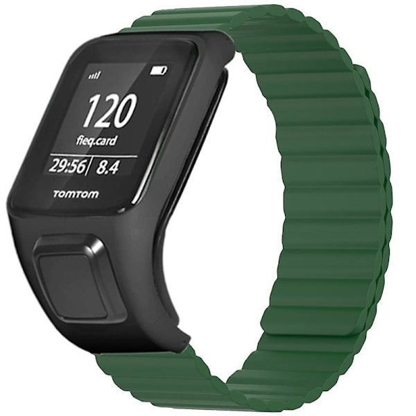 Silikoninen magneettinen ranneke TomTom Runner 2 / 3 / Spark / Adventurer -kellolle, kotelolla Army Green