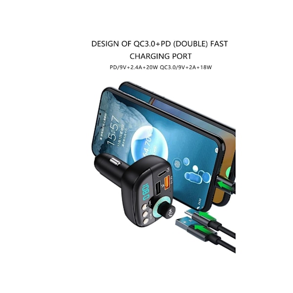 Bluetooth 5.1 Auton FM-lähetin Mp3-soitin Handsfree Autosarja Langaton Radio Audio Adapteri PD Pikalataus 20W