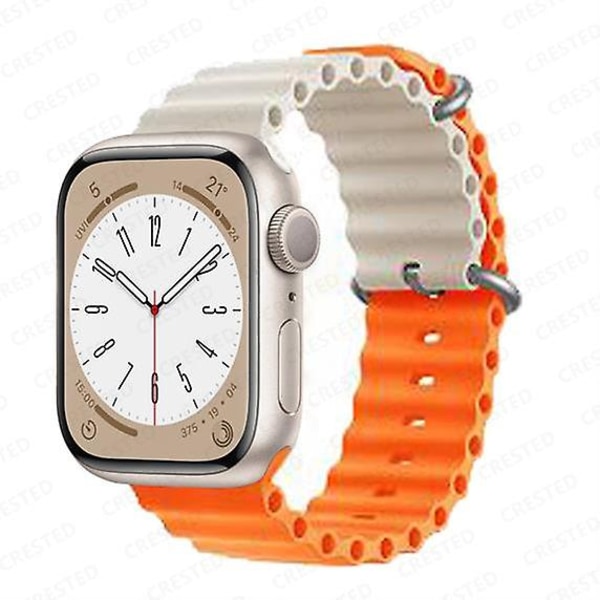 Ocean Rannekoru Apple Watch Ranneke 44mm 40mm 45mm 41mm 49mm 42mm 38mm Älykello silikonihihna Iwatch Ultra Series 7 6 3 Se 8 42 44 45 49mm Starlight Orange