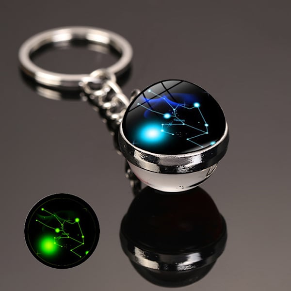 Ny 12 Constellation nøglering Stjernehimmel lysende nøglering Time Stone Glas Kugle nøglering tilbehør Vedhæng nøglering gaver Taurus