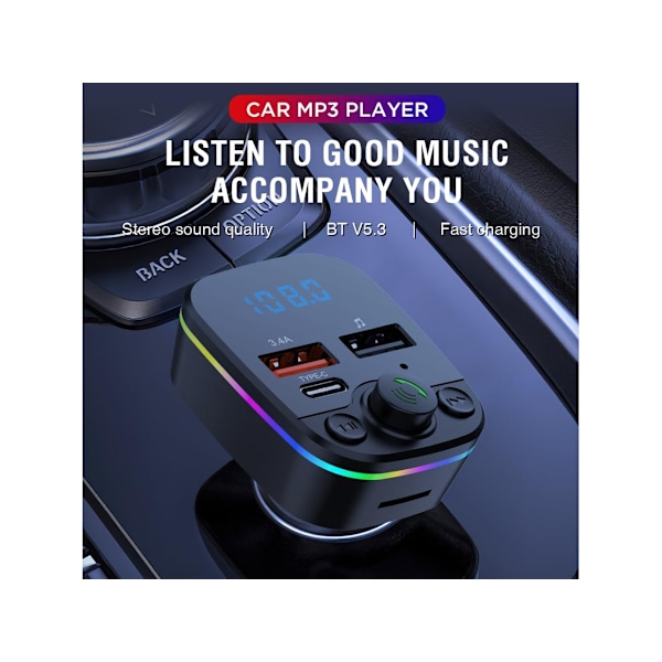 Langaton Bluetooth FM Lähetin Autoon Mp3 Soitin Audio Handsfree Autolaturi Tupla USB Latausportti Type-C Tuki