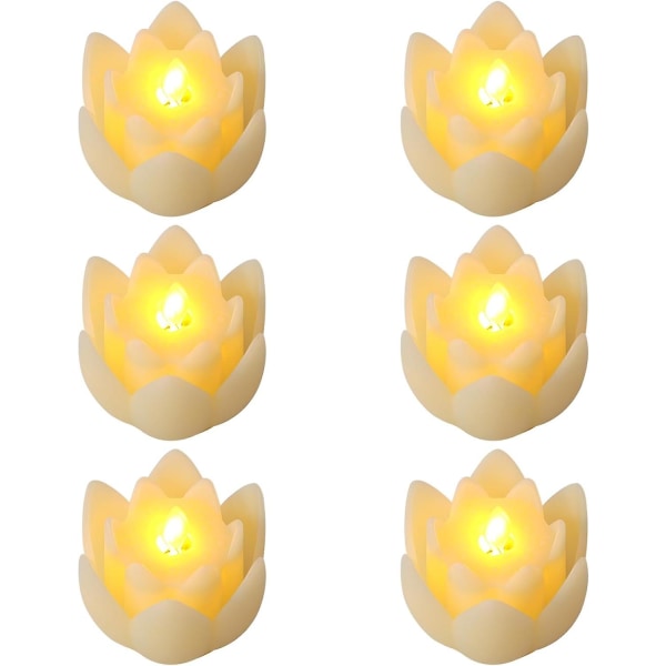 6 st Led Lotus bordsljus, 7,5*3 cm Lotuslampor Elektroniska buddhistiska lampor Batteridrivna Buddha flimrande varma vita ljus