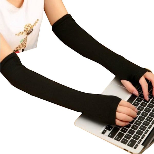 Kvinder vinterarmvarmere handsker Cashmere fingerløse lange handsker Solid varm gave Black