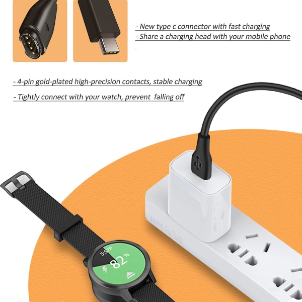 Type C til Garmin Watch opladerkabel, kompatibel med Garmin Fenix ​​6 6s 6x Pro, fenix 5 5s 5x Plus, Usb C Data Sync ladekabel