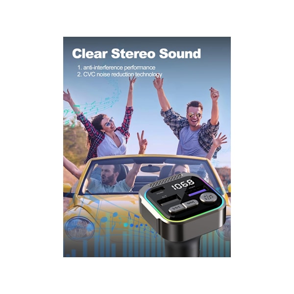 Bluetooth 5.3 FM-sender til bil Bluetooth-adapter til bil med PD30W Håndfri opkald Hi-Fi-lyd Support U-disk med lys P