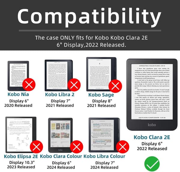 Fodral för 6\" Kobo Clara 2E 2022 utgiven, med automatisk sömn/väckning Gray
