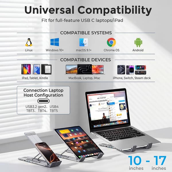 USB-C Laptop Dockingstation-stativ, Dock Tablet-stativ, 8-i-1 USB-C Hub