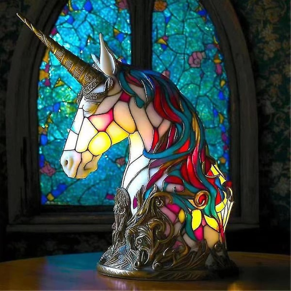 Elephant Animal Lamp Värikäs hartsilamppu Tiffany Lamp -pöytälamppuun Unicorn